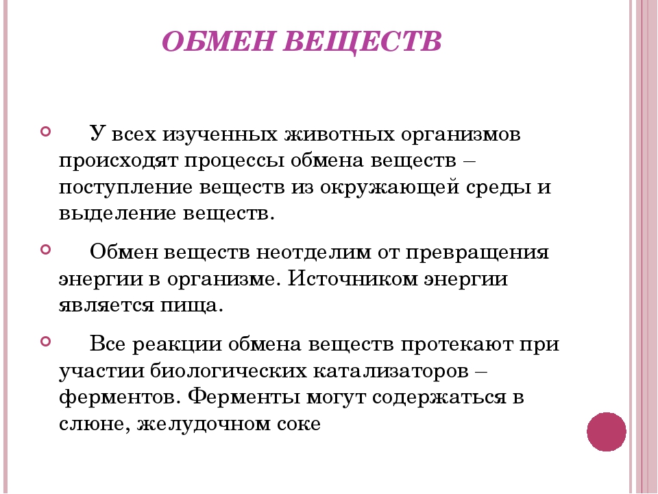 Что такое обмен веществ 6 класс